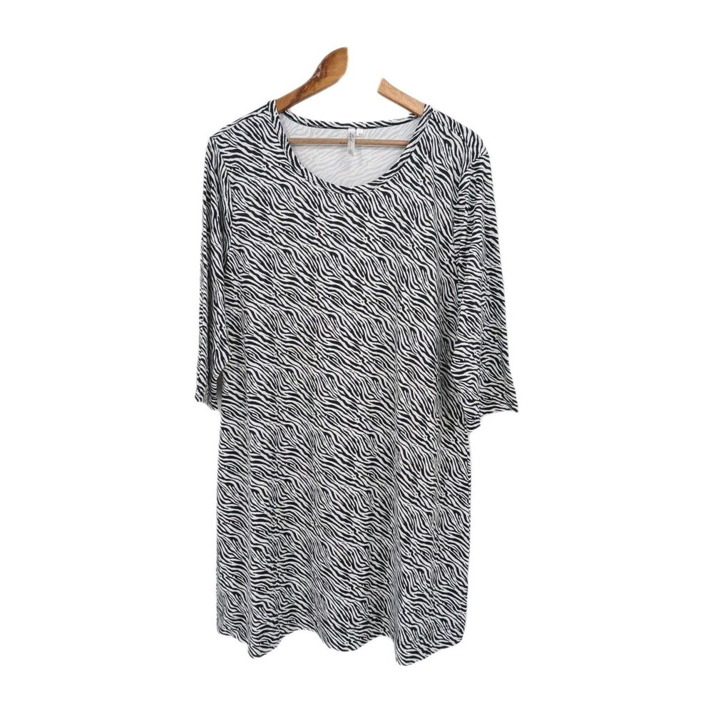 Lulu-B Dress Black White Stretchy Animal Print XL Zebra Casual Comfy Vacation